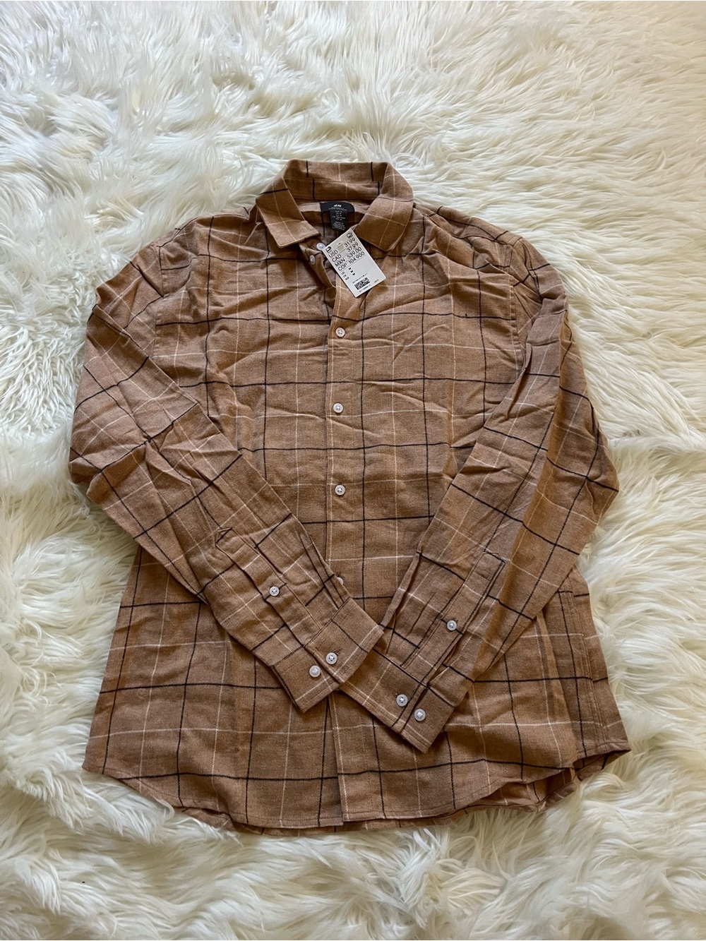 H&M Men's Brown Plaid Button-Down Shirt Size Medium